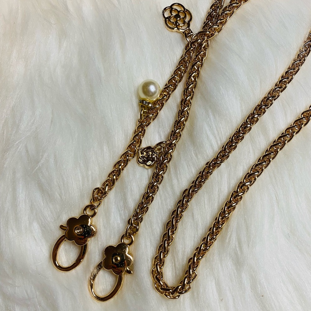 Bag Chain Strap Replacement Crossbody Handbag Purse DIY 39” Gold Camellia Flower
